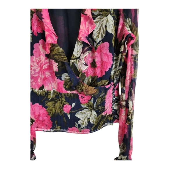 Anne Klein Y2K Vintage 100% Silk Floral Wrap Blouse – Sheer & Feminine Size 12 - Picture 7 of 15